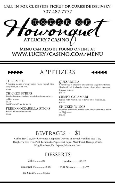 lucky club casino restaurant menu